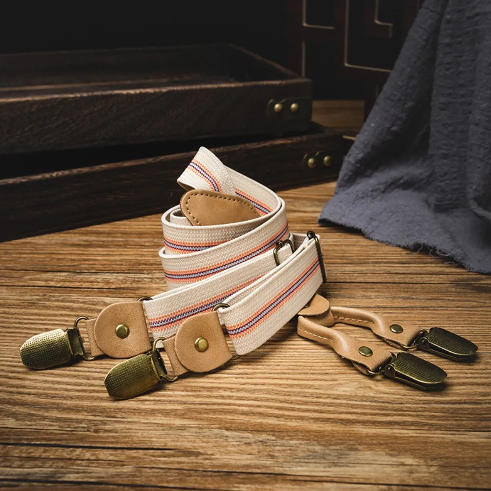 Fashion Retro Suspenders for Men British Style Metal Clip Y-Type Suspenders Anti-slip Suit Accessories Stripe Suspender Clip Men