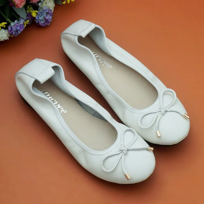 2024 Women Leather Breathable Ladies Comfortable Ballet Flats Driving Shoe Fashion Slip on Shallow Loafers Office Flat Boat Shoe