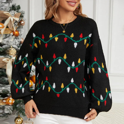 Christmas Sweater Fashion Women's Clothing Explosion Lights Sweet Pullover Loose Christmas Knitted Sweater Sweater Women