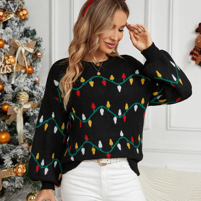 Christmas Sweater Fashion Women's Clothing Explosion Lights Sweet Pullover Loose Christmas Knitted Sweater Sweater Women