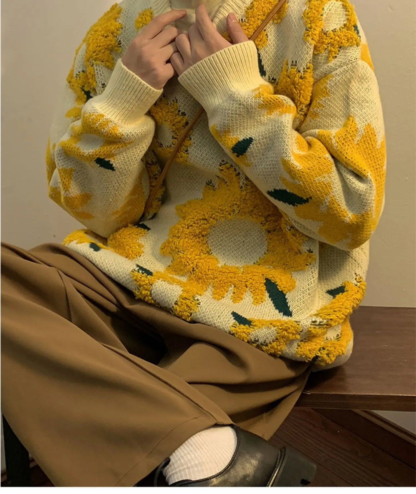 2024 Sweater Winter Sunflower Warm Sweaters  Fashion Male O-Neck Pullovers Sweater Men Loose Casual Sweater Thick Knitted Unisex