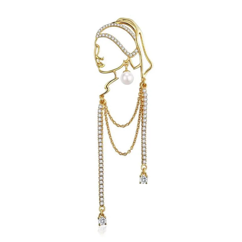 Wearing A Girl With Pearl Earrings Tassel Brooch For Women Female Wedding Banquet Jewelry Clothing Coat Dress Collar Accesories
