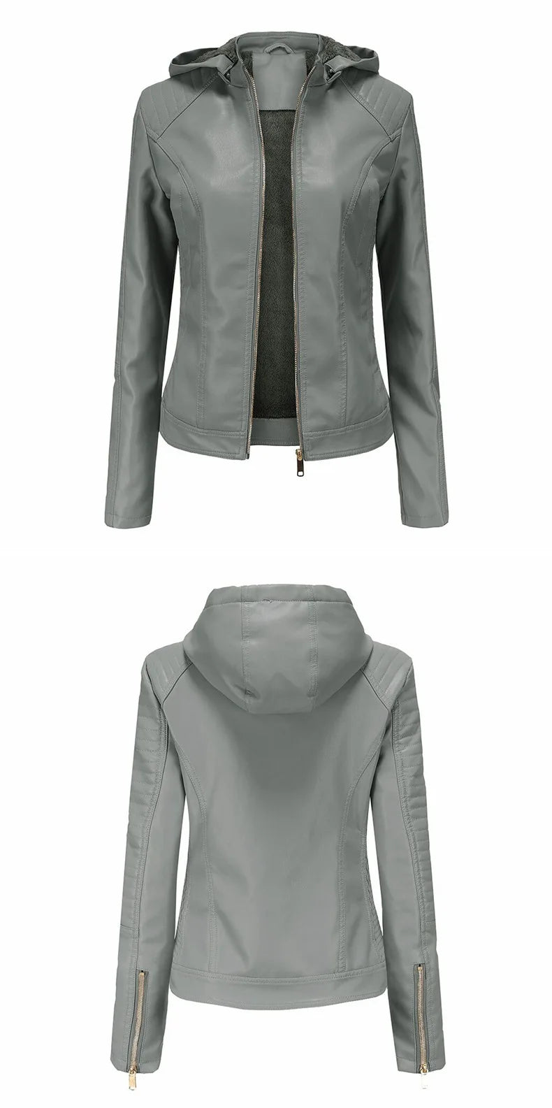 Faux Leather Women Coat Hooded Full Sleeve Slim Fit Solid Sexy Regular Jackets Zipper Casual Splice Coats Thick Warm Jacket