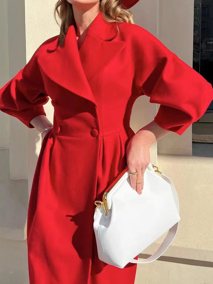 Winter Coat For Women Fashion Solid Loose Lapel Double Breasted Trench Vintage Long Sleeve Jackets Warm Thick Woman New In Coats