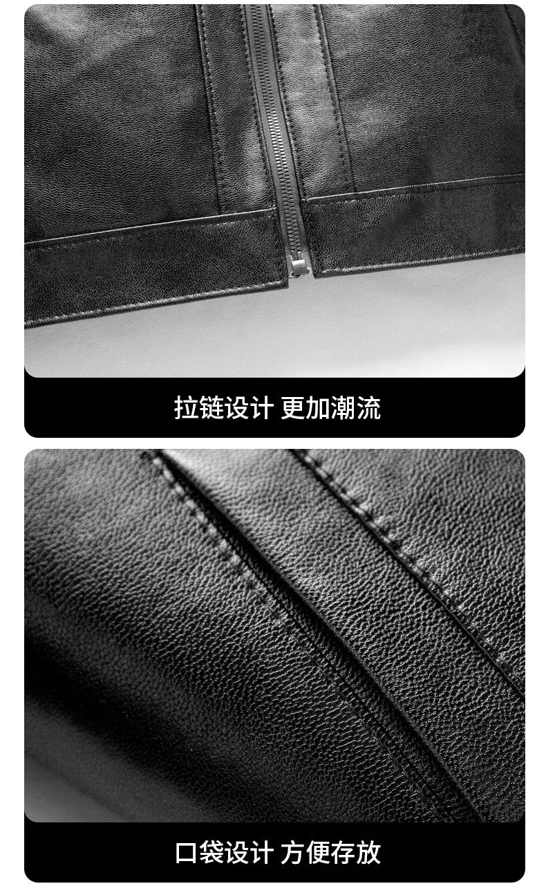 Business Leather Jackets Mens Fashion Leather Jacket Slim Fit Tturn Down Collar Coats Handsome Top Korean Casual Leather Coat