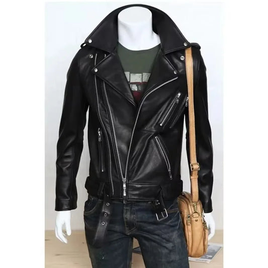 Men's Leather Jacket Fashionable Casual Coat Motorcycle Style Regular Cut Chinese Brand Stock AE New Autumn Winter Collection