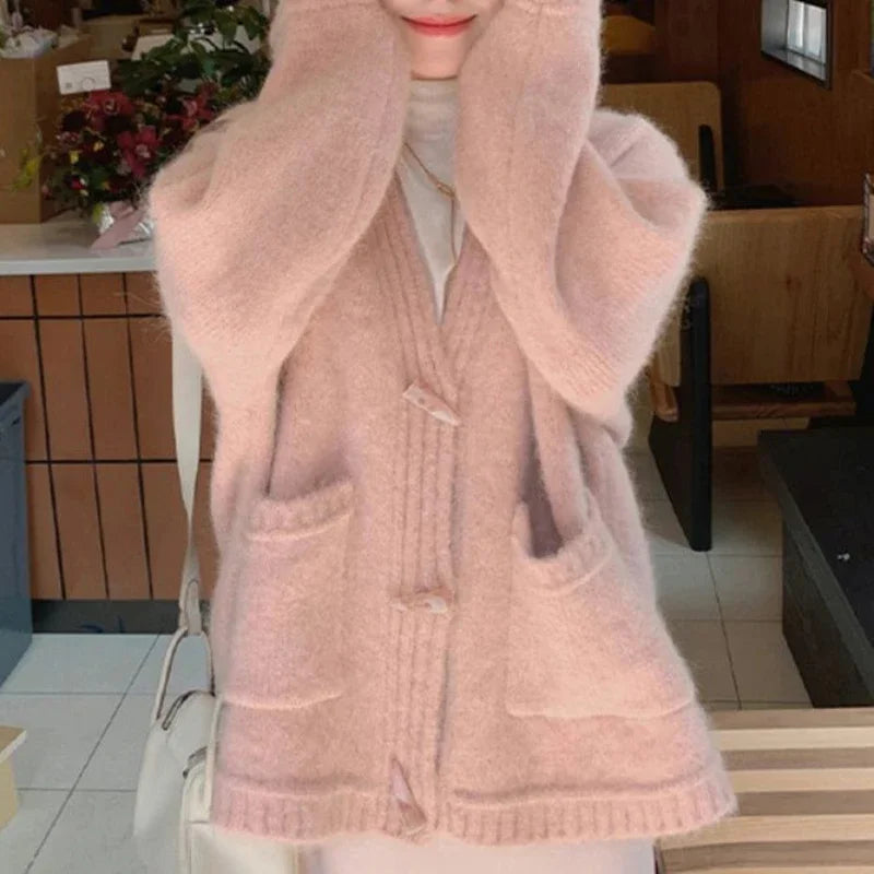 Ladies Sweaters Winter Button Knitted Top for Women White Cardigan 2025 New Collection Jumper Long Sleeve Knitwear Korean Luxury