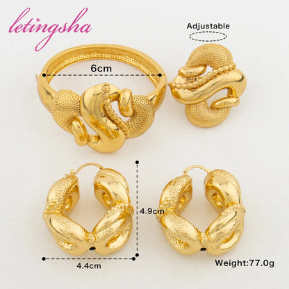 Fashion Jewelry Set for Women Large Hoop Earrings and Bangle Ring Weddings Bride Trendy Bracelet and Earrings Jewelry Set