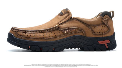Handmade Leather Men Shoes Casual Outdoor Slip On Loafers Men Leather Shoes Flats Moccasins Walking Shoes Non-Slip Dropshipping