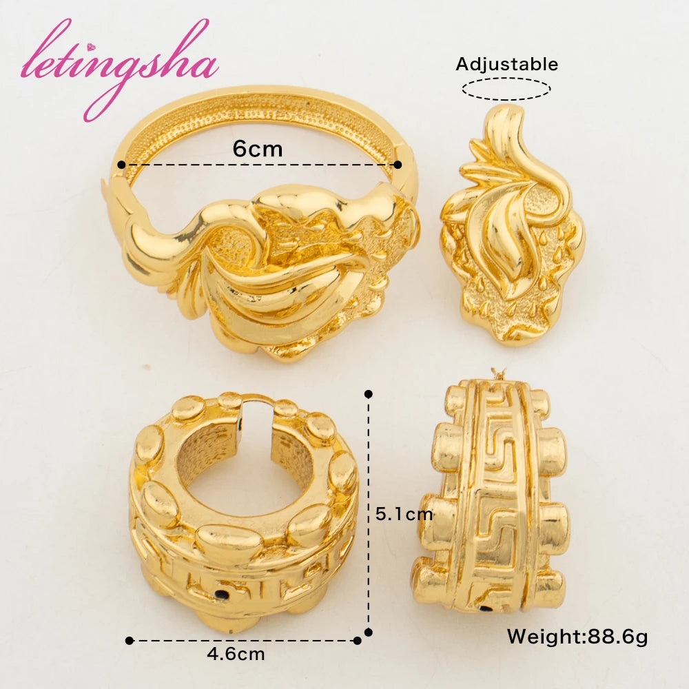 Fashion Jewelry Set for Women Large Hoop Earrings and Bangle Ring Weddings Bride Trendy Bracelet and Earrings Jewelry Set