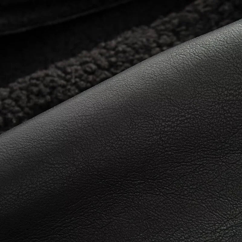 Women's Coat 2025 Autumn New Style Black Long-Sleeve Leather and Fur Integrated Coat with Belt High-End Outerwear Elegant