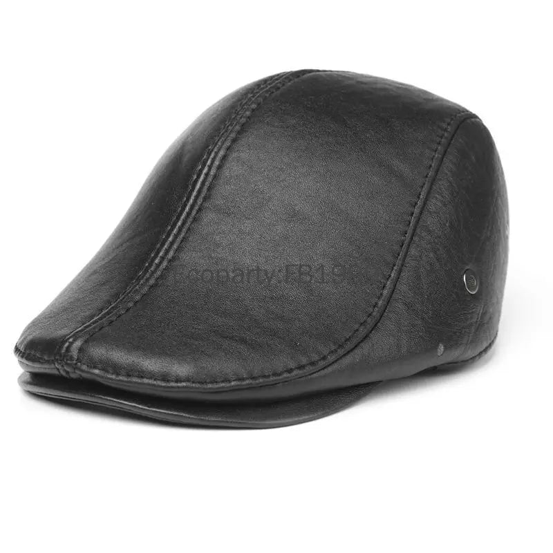 Men's Genuine Leather Hat Vintage Classic Thicker Warm Cowhide Leather Berets With Ears Snapback Cap Fashion Cap Gifts for Dad