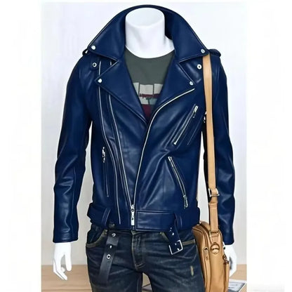 Men's Leather Jacket Fashionable Casual Coat Motorcycle Style Regular Cut Chinese Brand Stock AE New Autumn Winter Collection