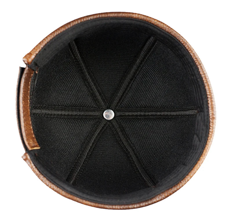 Real Leather Retro Hat Casual Landlord Chinese-Style Hat Genuine Leather Cap Thin Round Caps Fashion Winter Autumn Luxury Hats