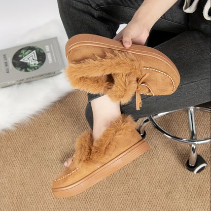 1PC Fleece Lined Snow Boots for Women, Short Flat and Warm Winter Boots with Smooth Color Laces