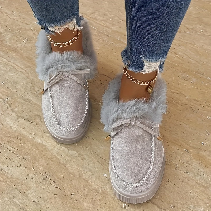 Cozy Fluffy Boots for Women - Soft Platform, Thermal Lining, Round Toe, Non-slip Sole, Warm and Comfortable Winter Boots with Soft Sole for Snowy Days - Perfect for Cold Weather