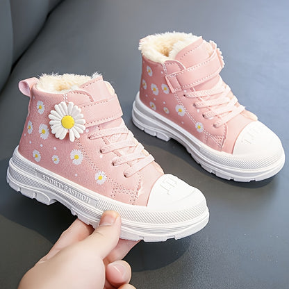 Cozy & Cute Girls' Winter Boots - Waterproof, Non-Slip, Warm Fleece Lining with Hook-and-loop Fastener Closure for Youngsters & Youngsters