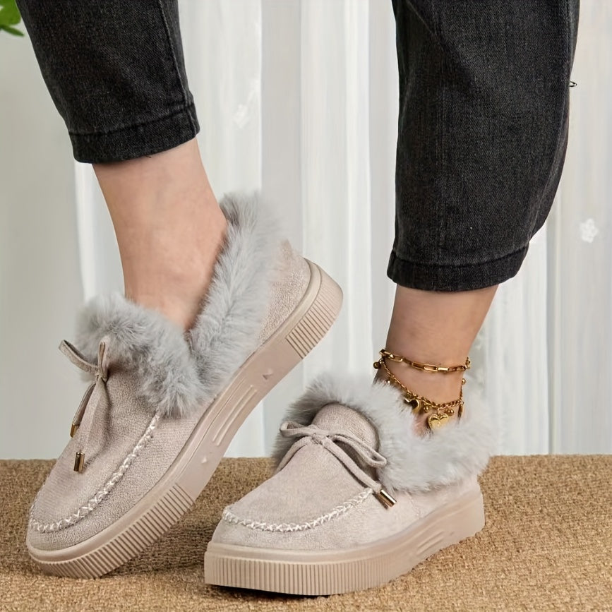 1PC Fleece Lined Snow Boots for Women, Short Flat and Warm Winter Boots with Smooth Color Laces