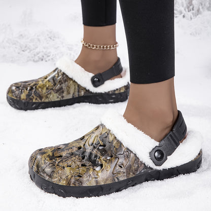 Stylish Winter Women's Camouflage Clogs with Cozy Fur Lining - Lightweight, Thick Sole EVA Casual Shoes, Easy to Clean, Perfect for Cold Weather, Winter Boots