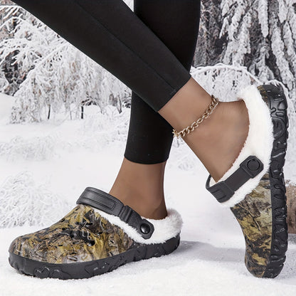 Stylish Winter Women's Camouflage Clogs with Cozy Fur Lining - Lightweight, Thick Sole EVA Casual Shoes, Easy to Clean, Perfect for Cold Weather, Winter Boots