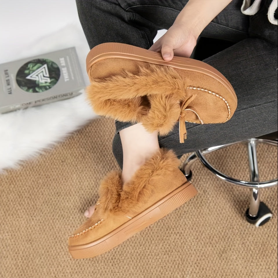 1PC Fleece Lined Snow Boots for Women, Short Flat and Warm Winter Boots with Smooth Color Laces