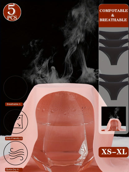 5pcs Women'S Seamless Bikini Underwear - Breathable, Quick-Dry, Comfort Fit, Low-Rise, Solid, 5 Styles for Everyday & Special Occasions, Bikini Bottoms, Everyday Underwear, Minimalist Design, Smooth Texture