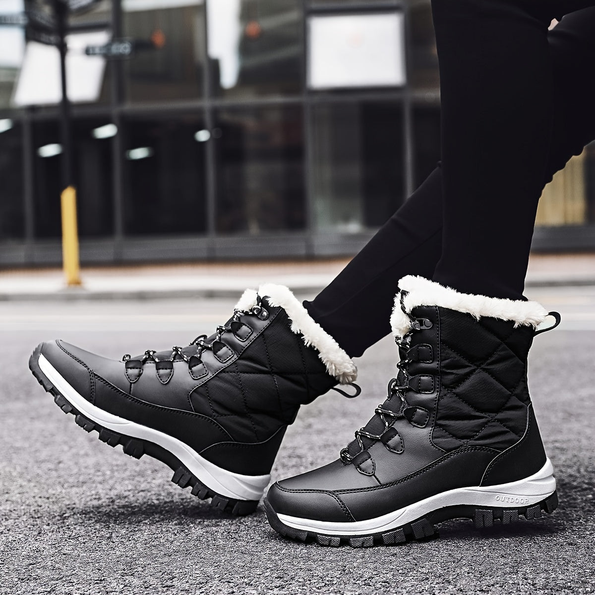 Women's High-Top Snow Boots, Solid Color, Round Toe, Warm Plush Lining, Anti-Slip Rubber Sole, Durable Fabric Insole, Man-Made Upper - Outdoor Casual Footwear, Winter Boots
