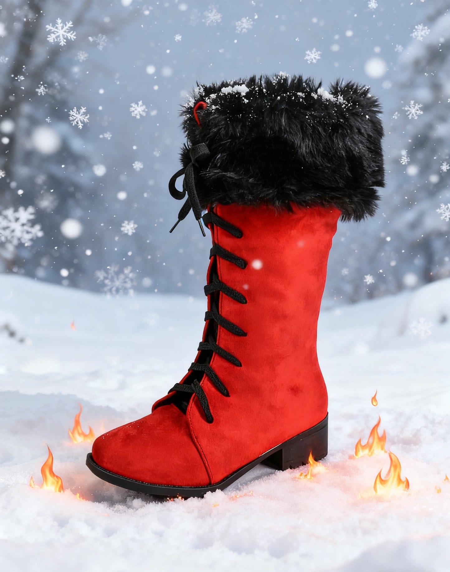 [Boots For Women] Warm Winter Footwear - Women's Winter Boots, Thick Platform Heel, Slip-Resistant Rubber Sole, Lace-Up Ankle Boots for Cold Weather, Motorcycle Riding, Everyday & Formal Events - Red/Black - Seasonal Fashion,