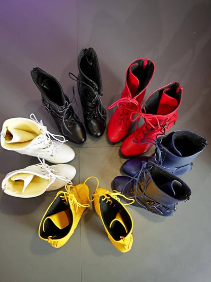 Women's Sexy Platform Ankle Boots with Chunky Heel - Lace-Up Chunky Heel Winter Boots, Faux Cover Upper & Rubber Sole, Round Toe Casual Chic for Casual Attire (Black), High Heel Boots