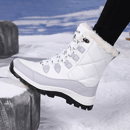 Women's High-Top Snow Boots, Solid Color, Round Toe, Warm Plush Lining, Anti-Slip Rubber Sole, Durable Fabric Insole, Man-Made Upper - Outdoor Casual Footwear, Winter Boots