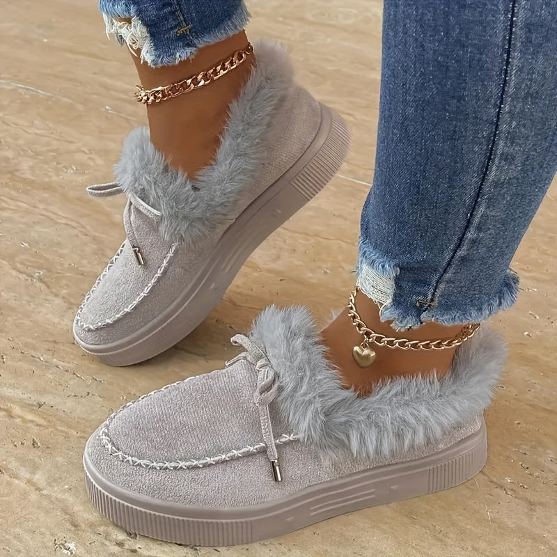 Cozy Fluffy Boots for Women - Soft Platform, Thermal Lining, Round Toe, Non-slip Sole, Warm and Comfortable Winter Boots with Soft Sole for Snowy Days - Perfect for Cold Weather