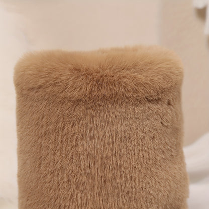 Women'S Plush Winter Boots - Soft Warm Slip-On Mid-Heel Round Toe with Plush & TPR Sole, All-Season Cozy BrownRedOrange - Slip-Resistant, Winter Boots, Seasonal Footwear, Comfortable Footwear