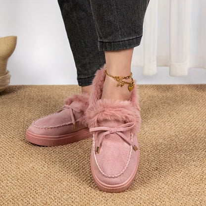 1PC Fleece Lined Snow Boots for Women, Short Flat and Warm Winter Boots with Smooth Color Laces