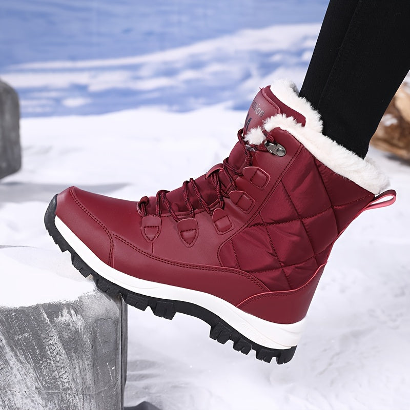 Women's High-Top Snow Boots, Solid Color, Round Toe, Warm Plush Lining, Anti-Slip Rubber Sole, Durable Fabric Insole, Man-Made Upper - Outdoor Casual Footwear, Winter Boots