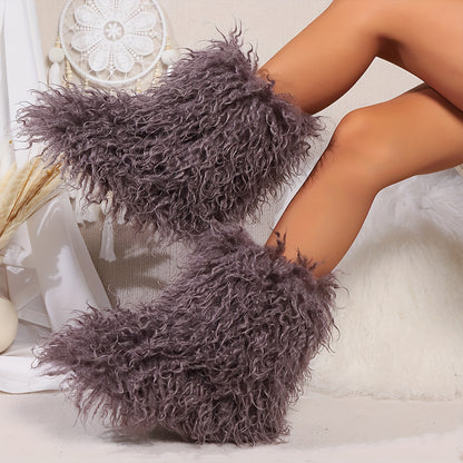 Women's Solid Color Snow Boots, Fashion Slip On Winter Boots, Women's Comfortable Boots