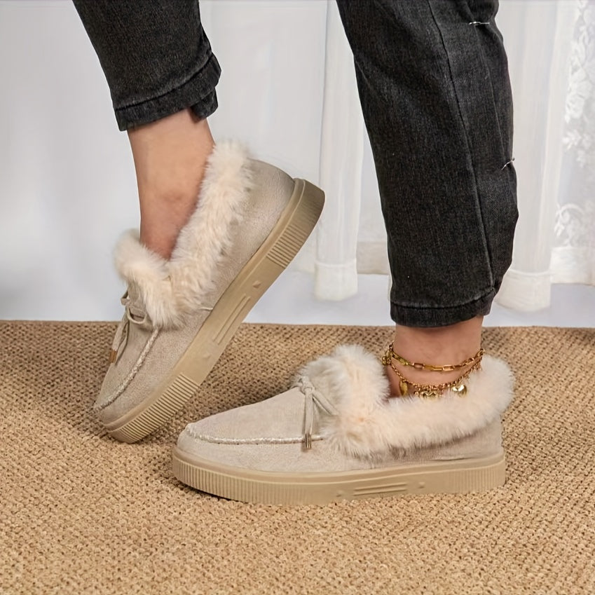 1PC Fleece Lined Snow Boots for Women, Short Flat and Warm Winter Boots with Smooth Color Laces