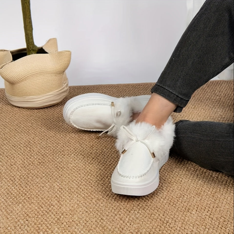 1PC Fleece Lined Snow Boots for Women, Short Flat and Warm Winter Boots with Smooth Color Laces