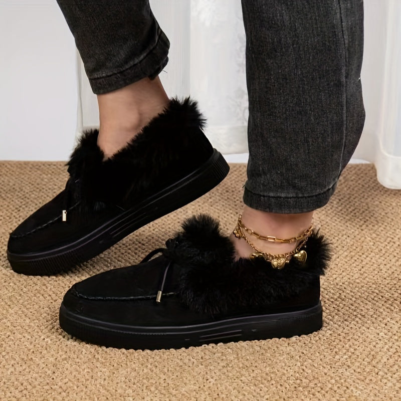 1PC Fleece Lined Snow Boots for Women, Short Flat and Warm Winter Boots with Smooth Color Laces