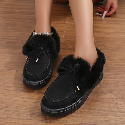 1PC Fleece Lined Snow Boots for Women, Short Flat and Warm Winter Boots with Smooth Color Laces