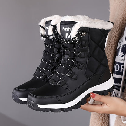 Women's High-Top Snow Boots, Solid Color, Round Toe, Warm Plush Lining, Anti-Slip Rubber Sole, Durable Fabric Insole, Man-Made Upper - Outdoor Casual Footwear, Winter Boots