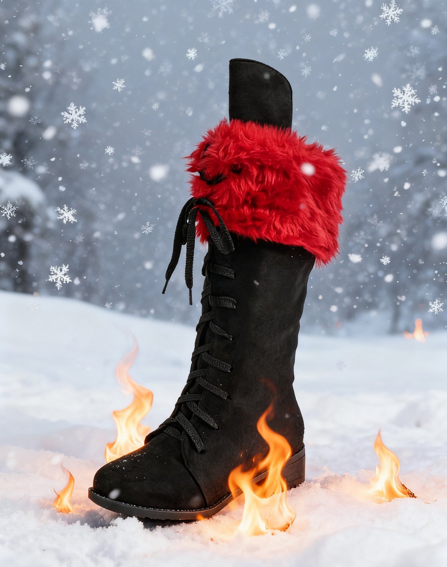 [Boots For Women] Warm Winter Footwear - Women's Winter Boots, Thick Platform Heel, Slip-Resistant Rubber Sole, Lace-Up Ankle Boots for Cold Weather, Motorcycle Riding, Everyday & Formal Events - Red/Black - Seasonal Fashion,