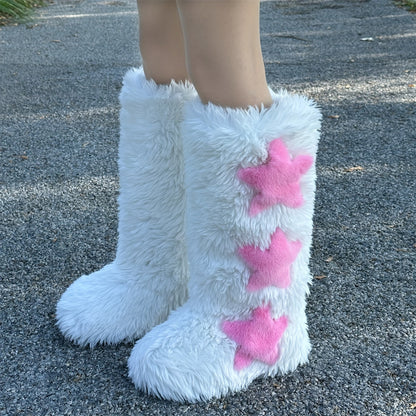 2024 Stylish Plush Women's Snow Boots - Fashion High Heel Winter Boots with Soft Faux Fur Lining and Anti-Slip Sole - Perfect for Cold Weather and Outdoor Activities