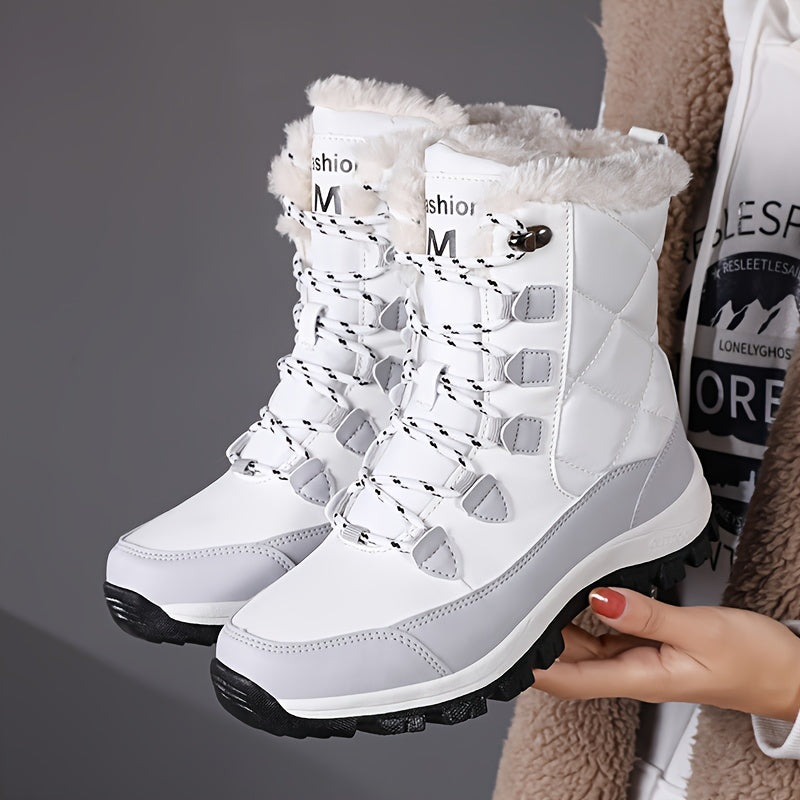 Women's High-Top Snow Boots, Solid Color, Round Toe, Warm Plush Lining, Anti-Slip Rubber Sole, Durable Fabric Insole, Man-Made Upper - Outdoor Casual Footwear, Winter Boots