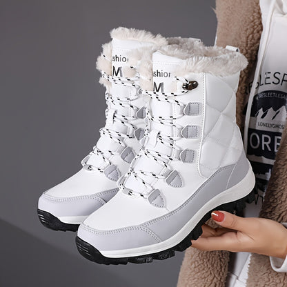 Women's High-Top Snow Boots, Solid Color, Round Toe, Warm Plush Lining, Anti-Slip Rubber Sole, Durable Fabric Insole, Man-Made Upper - Outdoor Casual Footwear, Winter Boots