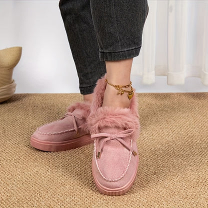 1PC Fleece Lined Snow Boots for Women, Short Flat and Warm Winter Boots with Smooth Color Laces
