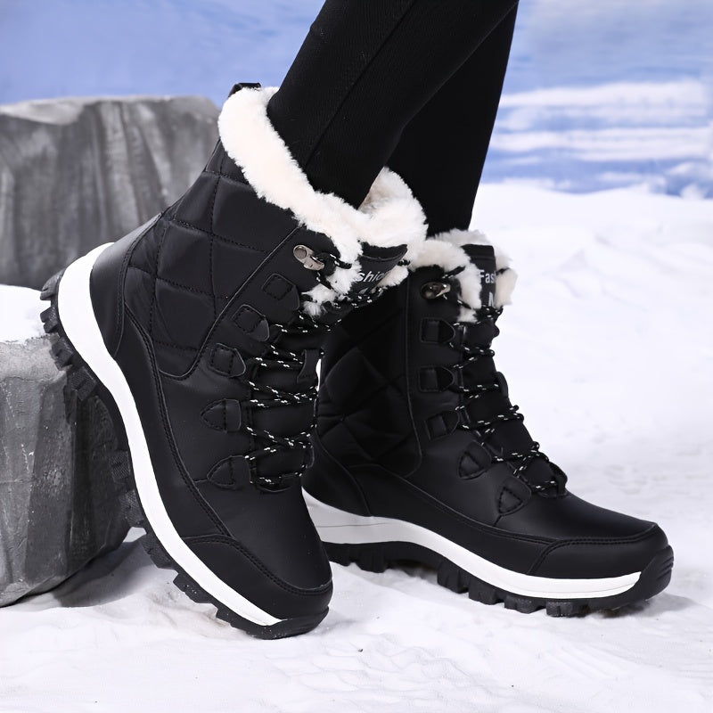 Women's High-Top Snow Boots, Solid Color, Round Toe, Warm Plush Lining, Anti-Slip Rubber Sole, Durable Fabric Insole, Man-Made Upper - Outdoor Casual Footwear, Winter Boots