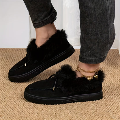 1PC Fleece Lined Snow Boots for Women, Short Flat and Warm Winter Boots with Smooth Color Laces