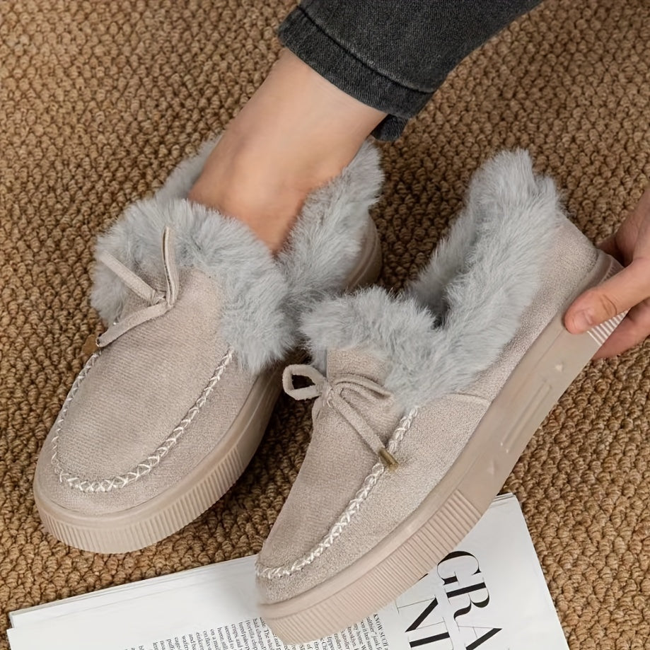 1PC Fleece Lined Snow Boots for Women, Short Flat and Warm Winter Boots with Smooth Color Laces