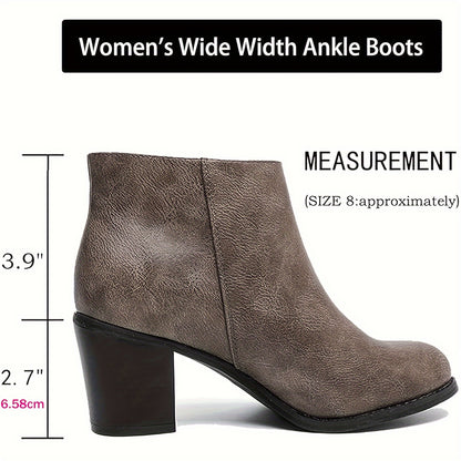 Stylish Wide Calf Ankle Boots for Women - Mid Heel, Extra Wide Fit, Comfortable Winter Boots with Soft Insoles and Durable Outsoles