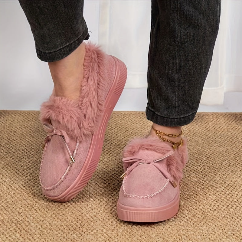 1PC Fleece Lined Snow Boots for Women, Short Flat and Warm Winter Boots with Smooth Color Laces